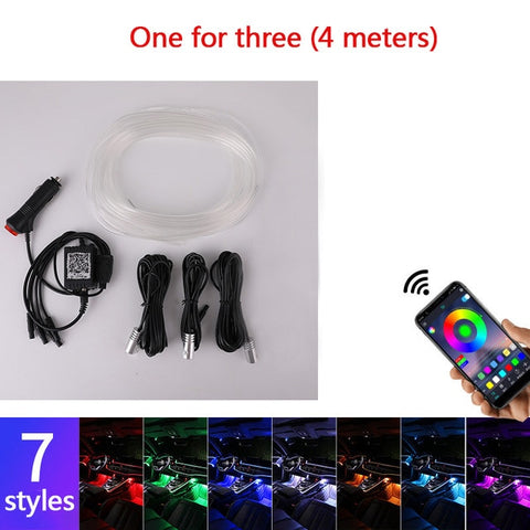 Car Atmosphere Lights EL Neon Wire Strip Light RGB Multiple Modes App Sound Control Auto Interior Decorative Ambient Neon Lamp