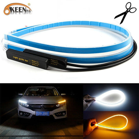 OKEEN 2pcs Waterproof Flexible Universal Car LED DRL Daytime Running Light Flow Runs Headlight LED Strip Brake Turn Signal Light