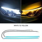 2x Ultrafine DRL 30 45 60cm Daytime Running Light Flexible Soft Tube Guide Car LED Strip White Red Turn signal Yellow Waterproof