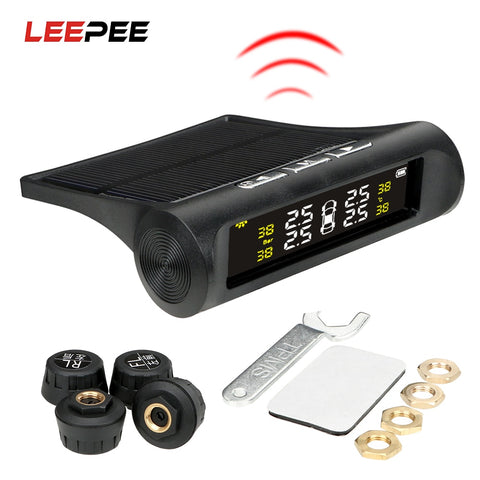LEEPEE Solar Power Car TPMS Tyre Pressure Monitoring System Auto Security Alarm Systems Digital LCD Display Tyre Pressure Sensor