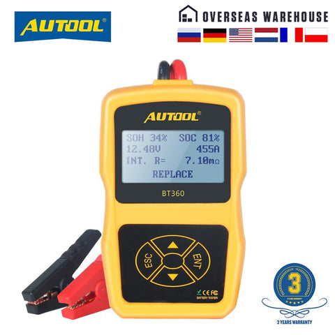 AUTOOL BT360 12V Car Battery Tester Digital Automotive Diagnostic Battery Tester Analyzer Vehicle Cranking Charging Scanner Tool