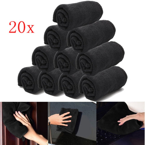 20pcs/set Microfibers Towel Car Detailing Cleaning Soft Cloths Home Window 30x40cm Black