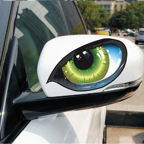 1 Pair 3D Funny Reflective Green Cat Eyes Car Stickers Truck Head Engine Rearview Mirror Window Cover Door Decal Graphics New